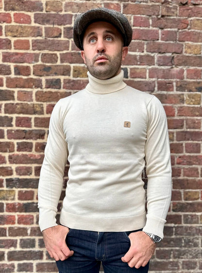 Ricardo Cream Plain Roll Neck L/S - Knitted Jumper
