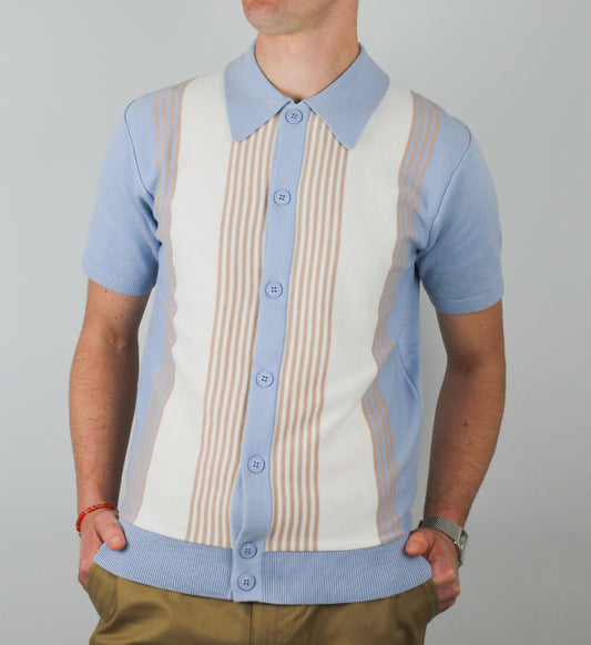 Paulie' Stripe Button Through Sky - Knit