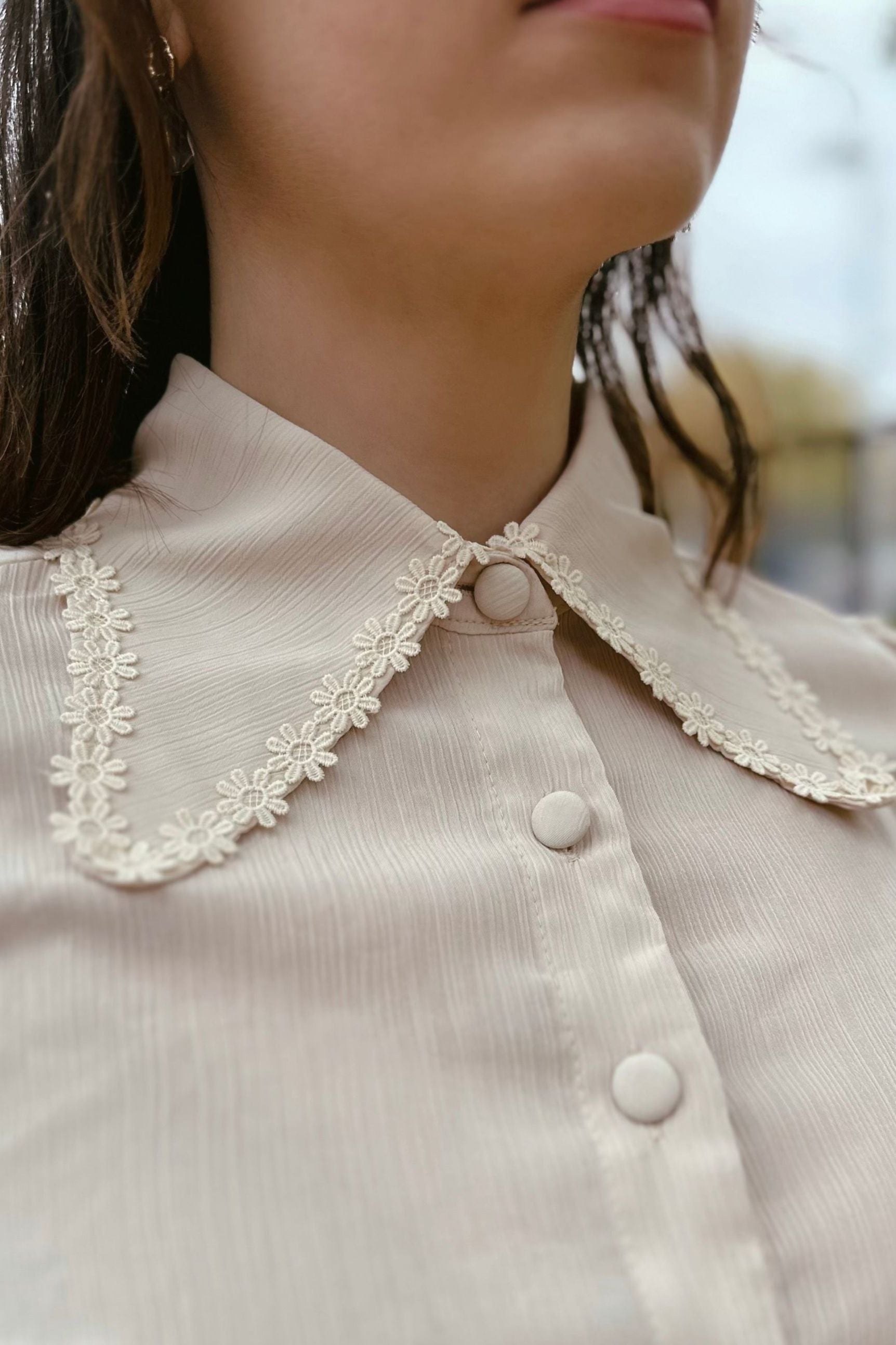 Marianne Cream Flower Tipped Collar - Blouse