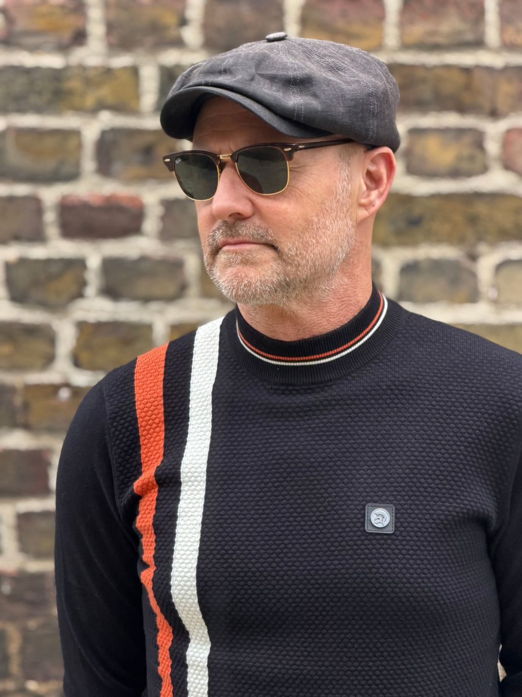 Racing Stripe Black Knitted - Turtle Neck