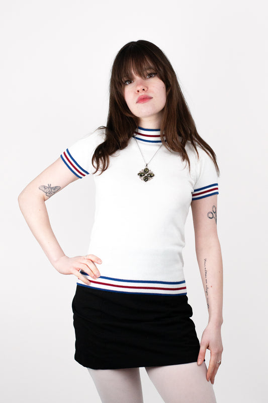 Dorval Ecru S/S Knitted - Mock Turtle Neck