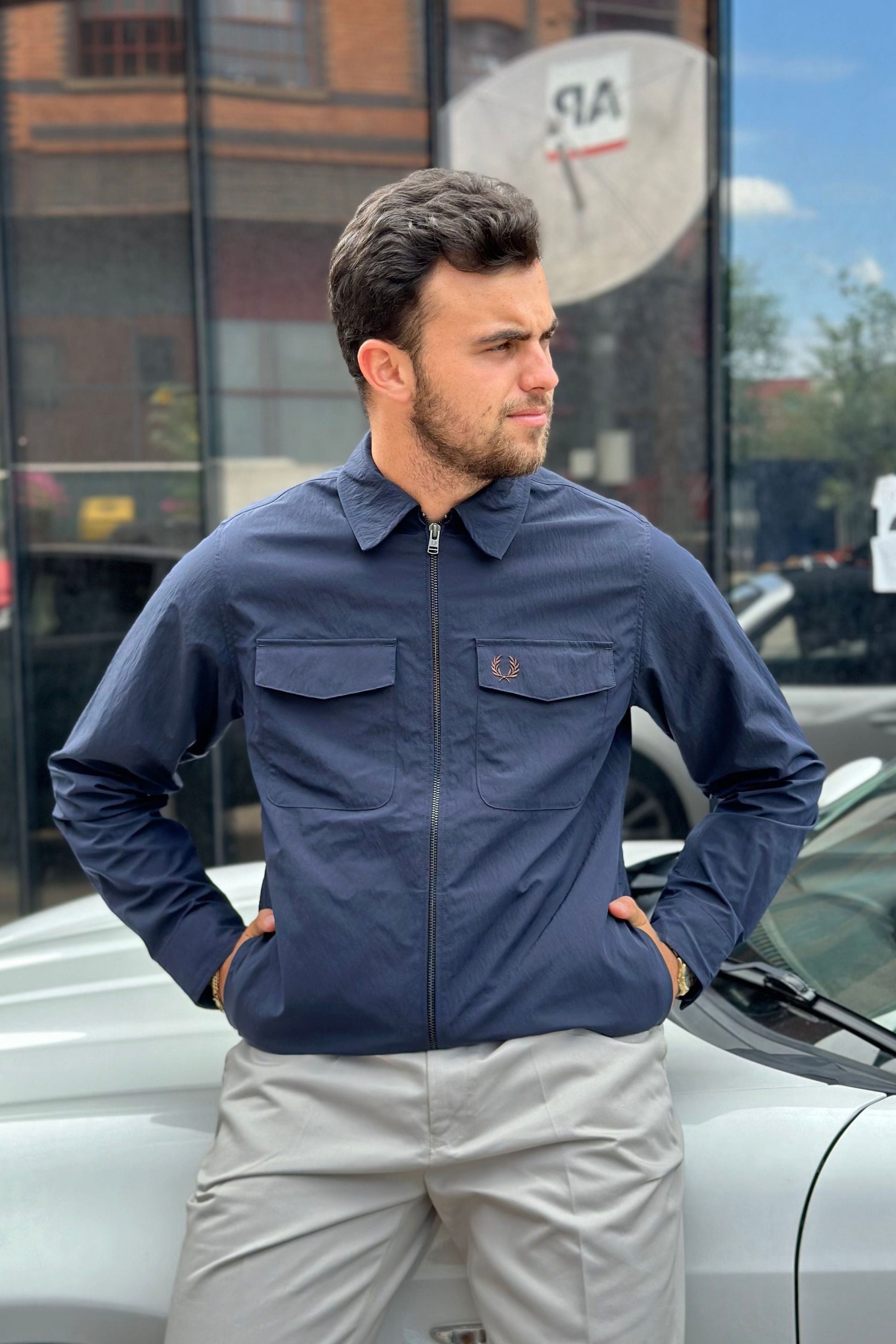 M5684 Textured Zip Through Navy 311 Overshirt