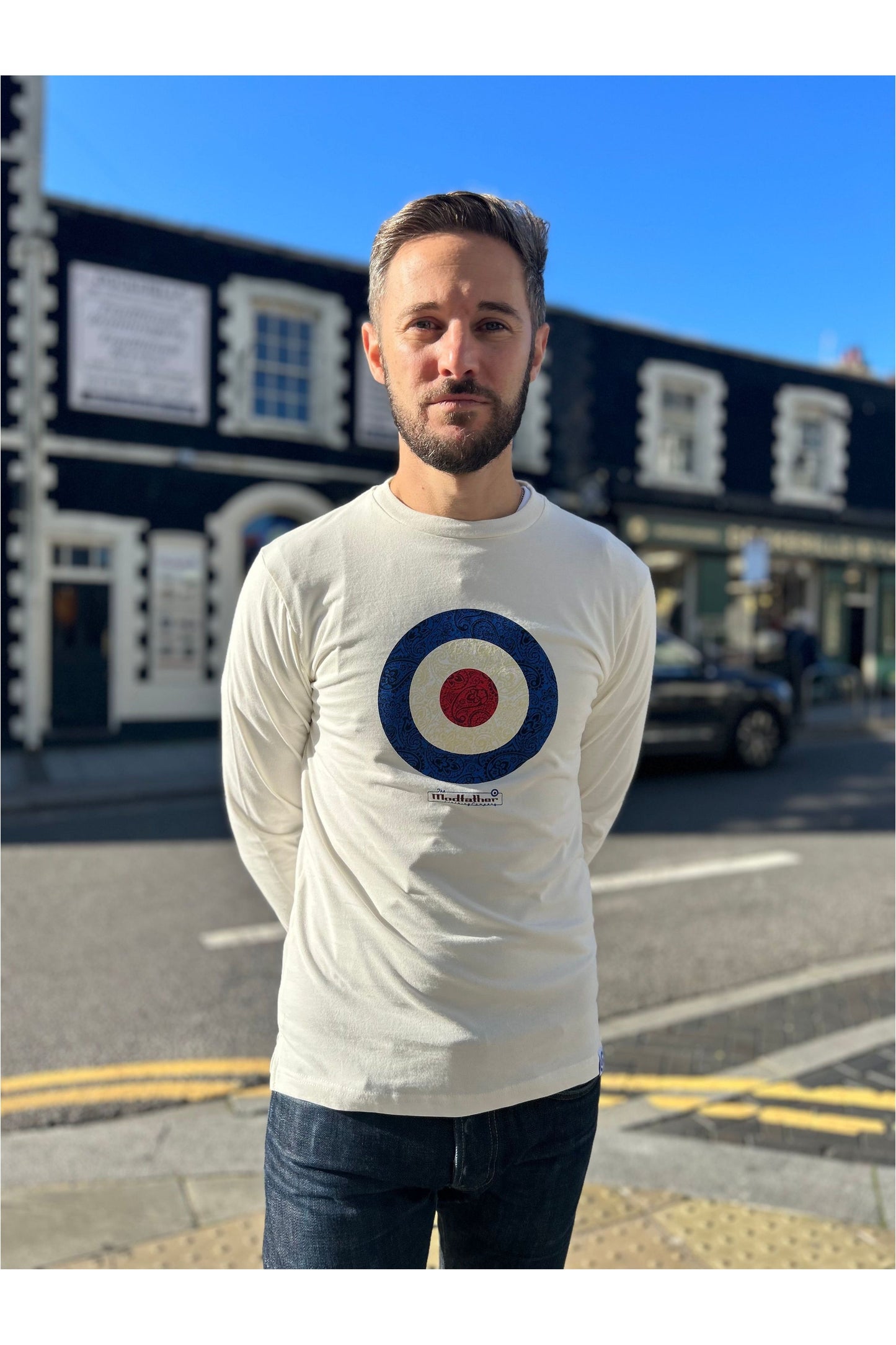 Paisley Target Long Sleeve Ecru MF2227B - T-Shirt