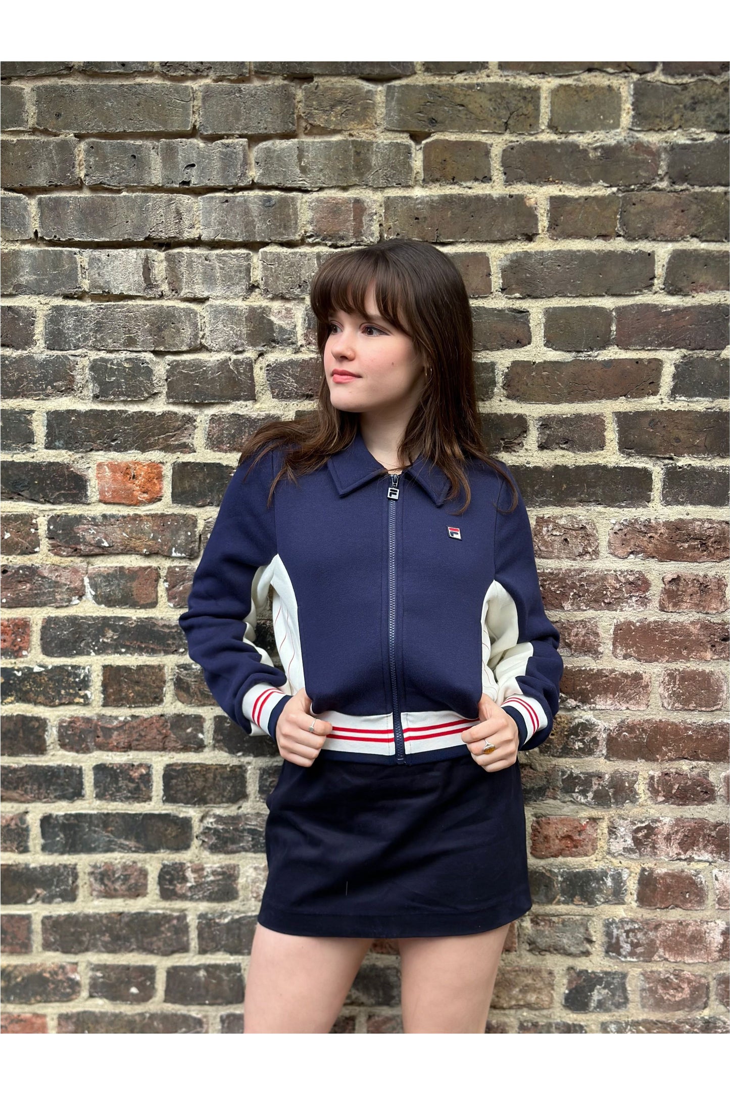 Harper Cropped Navy / Gardenia / Red - Track Top