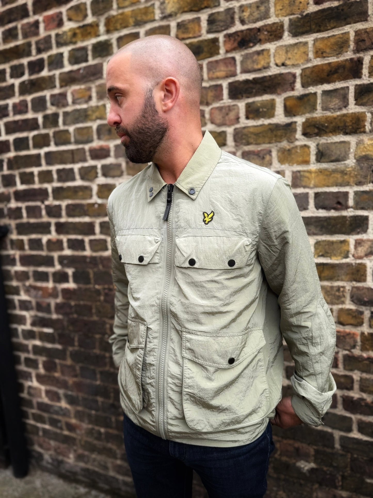 4 pockets zip hrough Overshirt - Smoke Olive