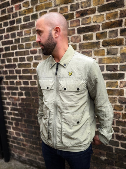 4 pockets zip hrough Overshirt - Smoke Olive