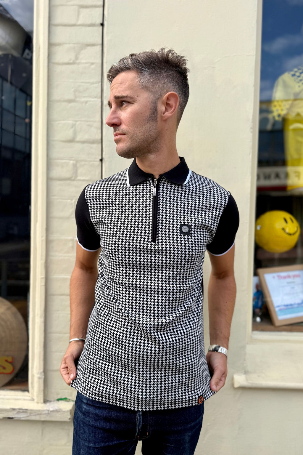 TR/9125 Mono Houndstooth Zip - Polo