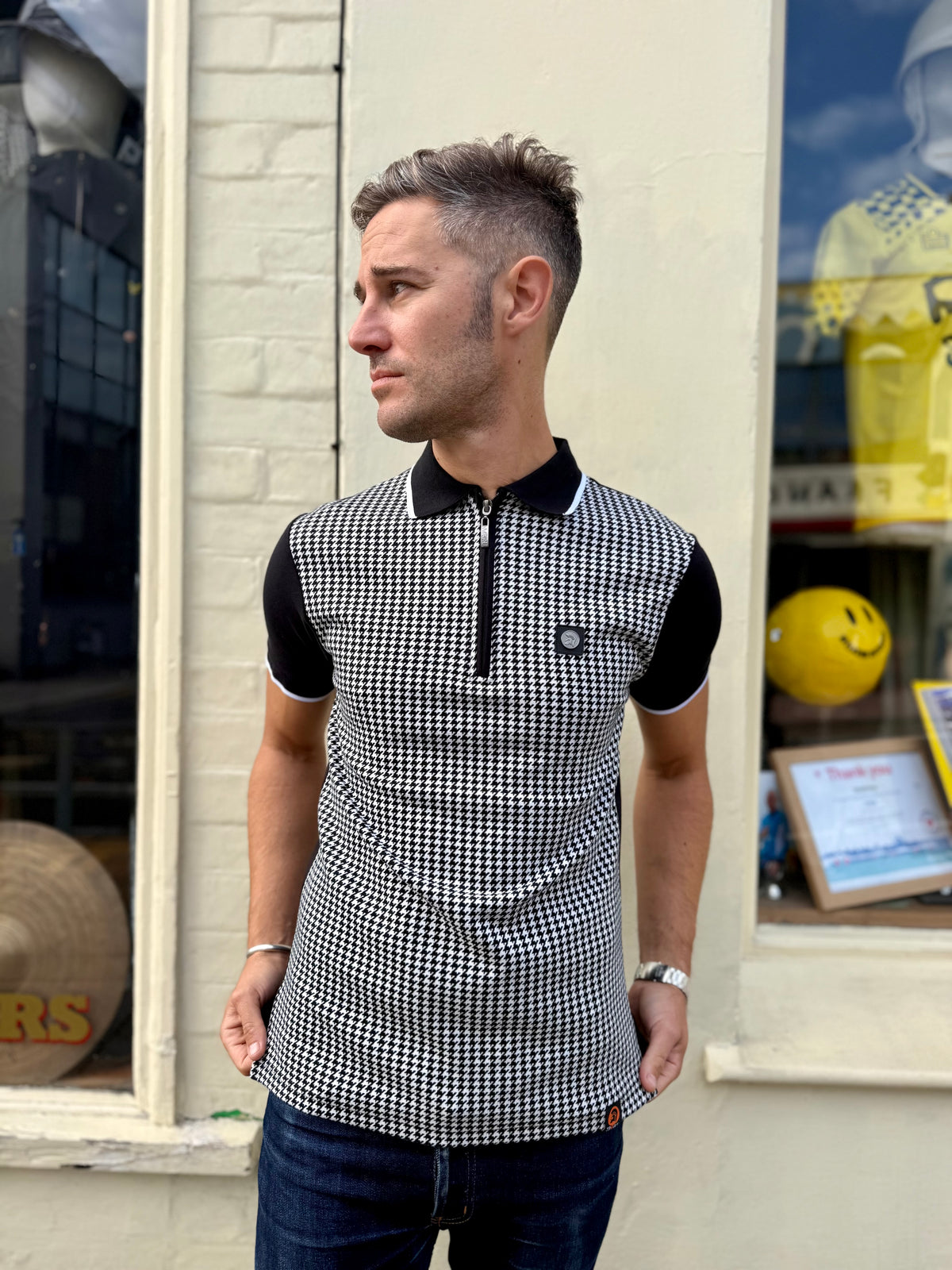 TR/9125 Mono Houndstooth Zip - Polo