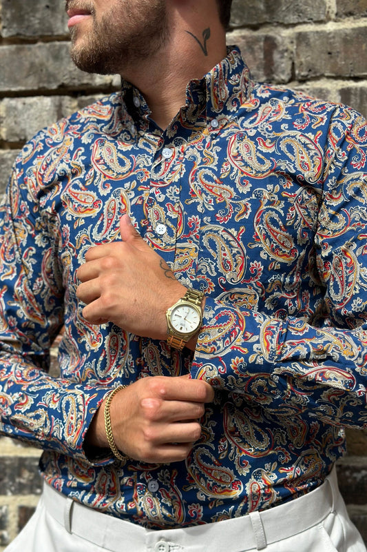 PS25 Navy Red & Gold Paisley - Shirt