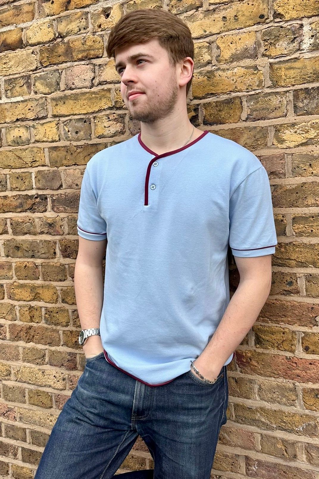 Cotton Pique Sky - Henley