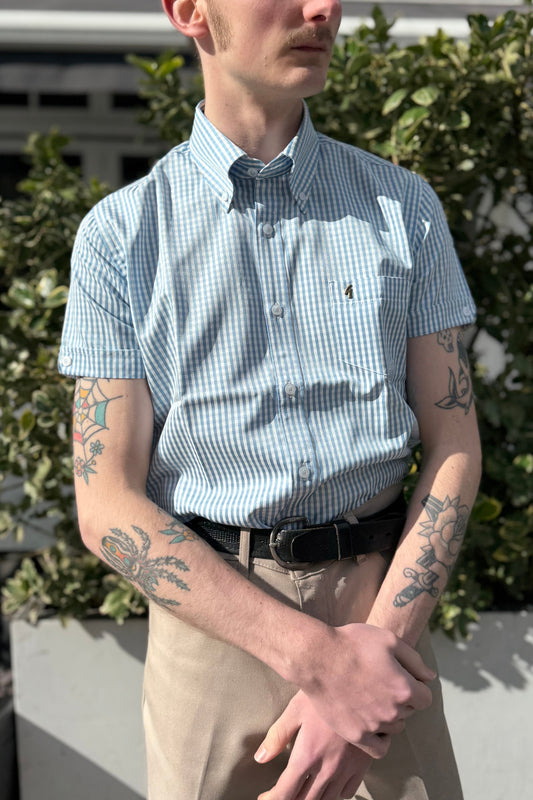 Frazer Aqua Blue Gingham Seersucker S/S - Shirt