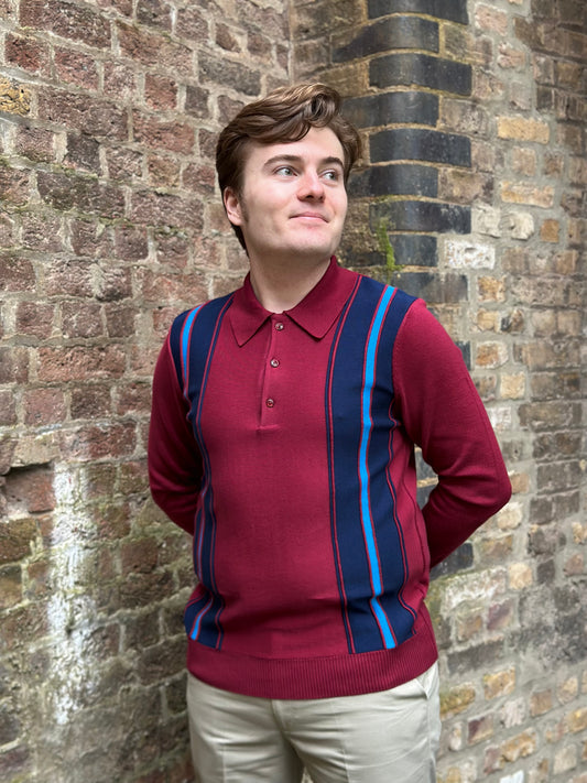 Holmes Wine / Ibiza Blue Stripes 315 L/S - Polo Knit
