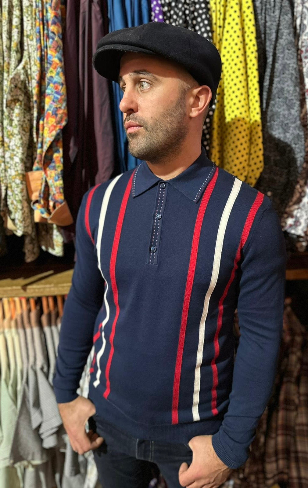 Ed Navy / Red/ Ecru Striped - Knitted Polo