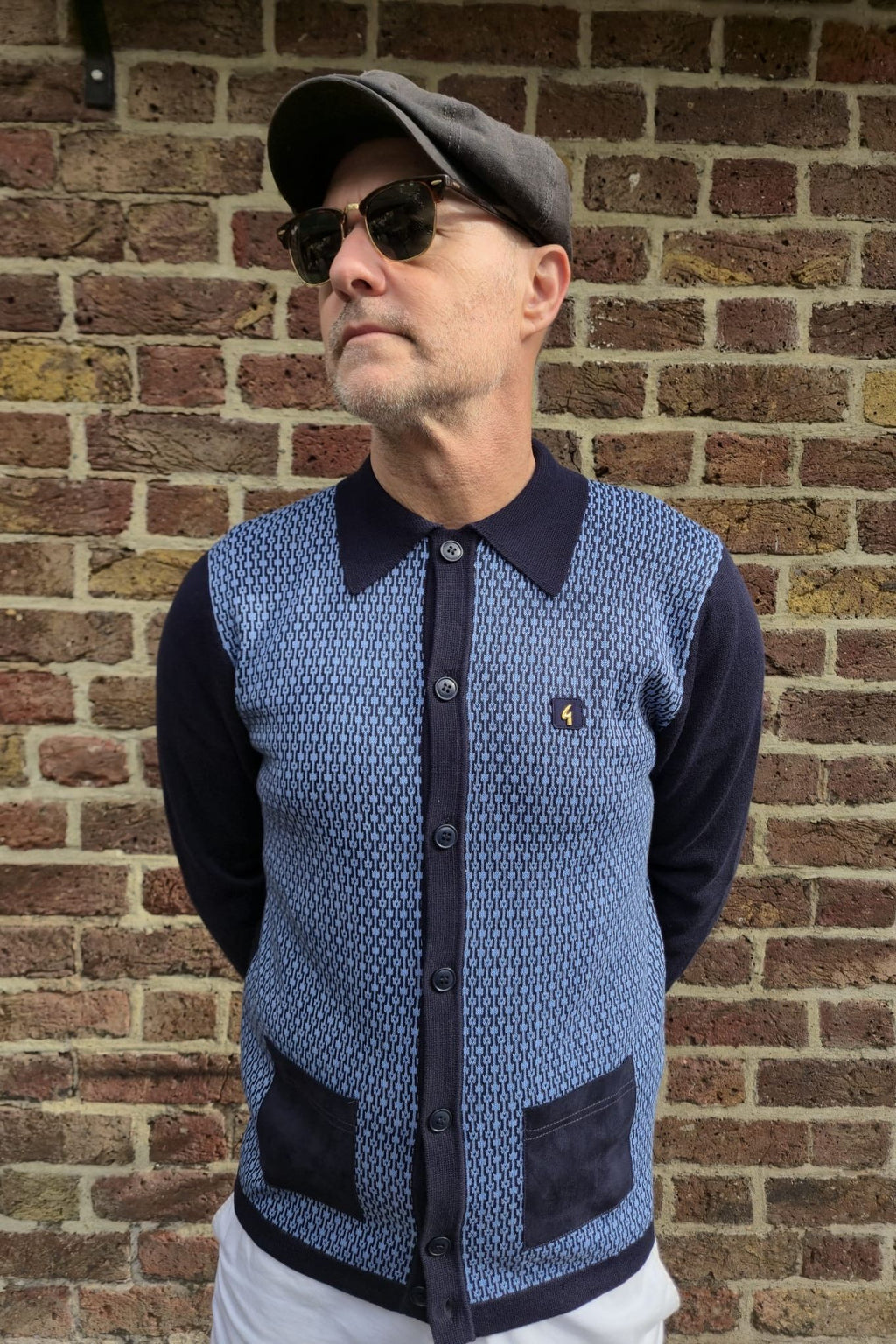 Norman Navy Geometric Button Through - Cardi
