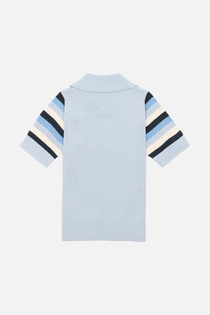 Babs Stripe Sleeve Sky - Polo Knit