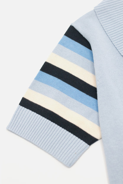 Babs Stripe Sleeve Sky - Polo Knit