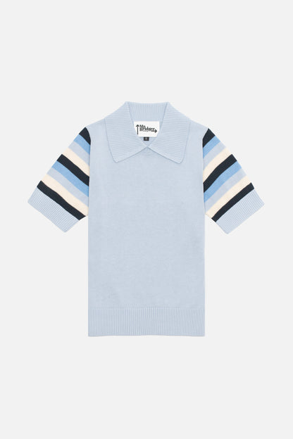 Babs Stripe Sleeve Sky - Polo Knit