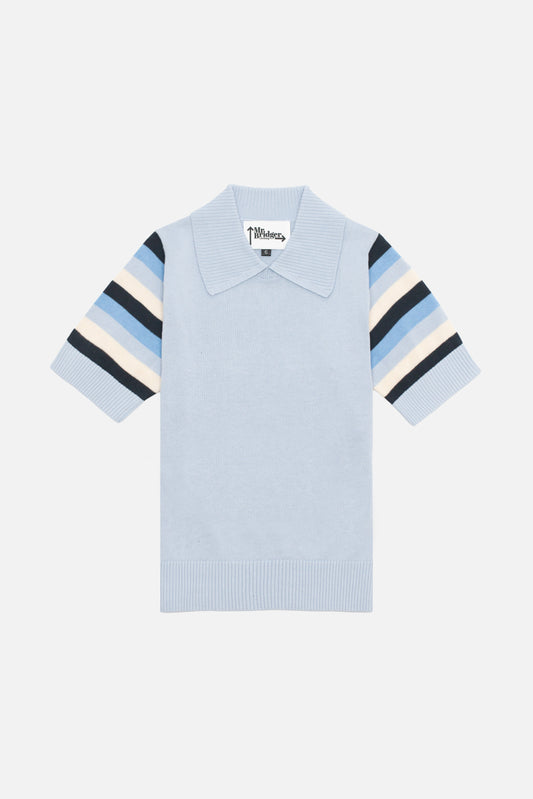 Babs Stripe Sleeve Sky - Polo Knit