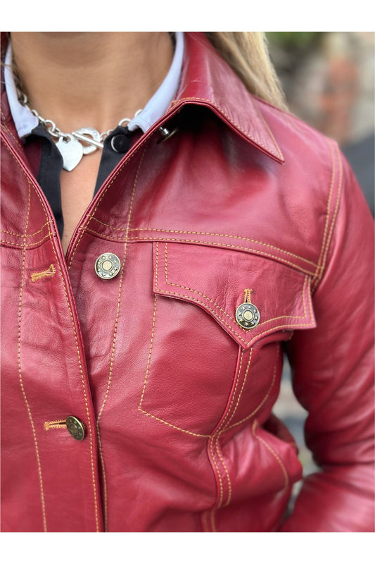 Women's Leather Burgundy - Trucker Jacket