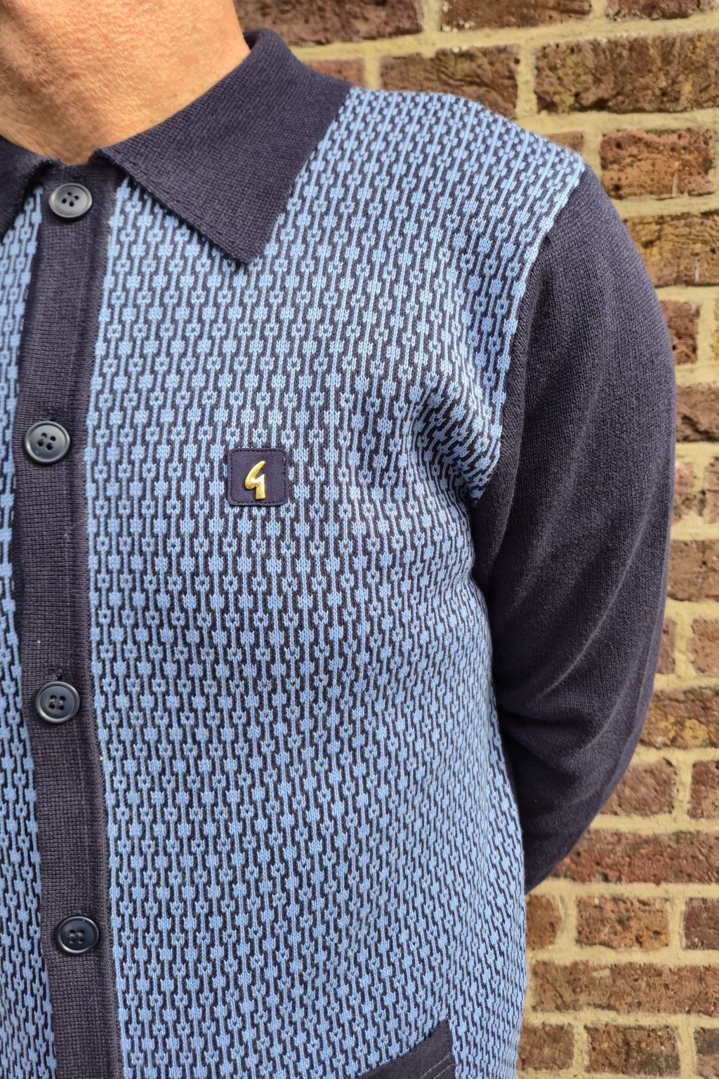 Norman Navy Geometric Button Through - Cardi