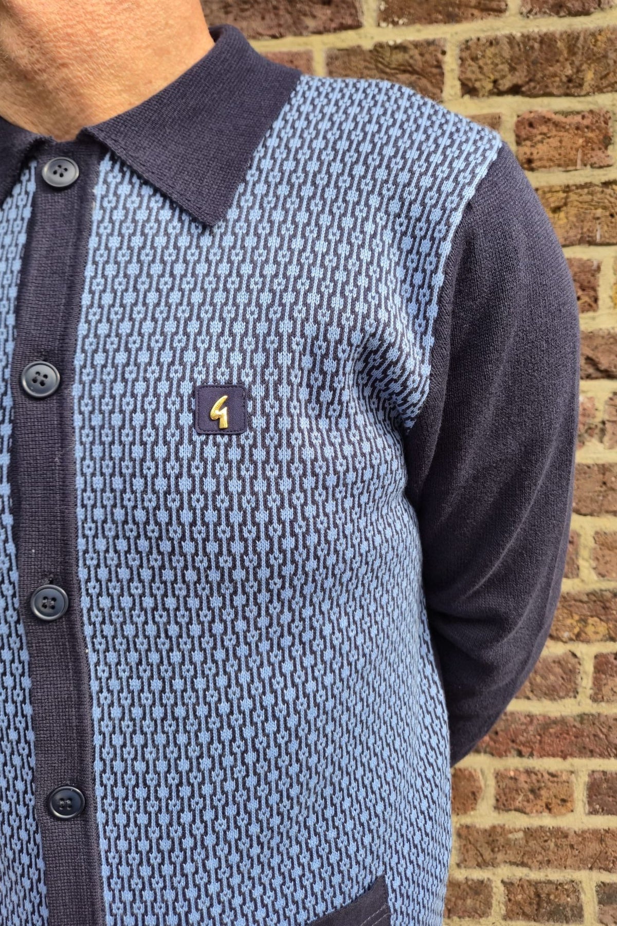 Norman Navy Geometric Button Through - Cardi