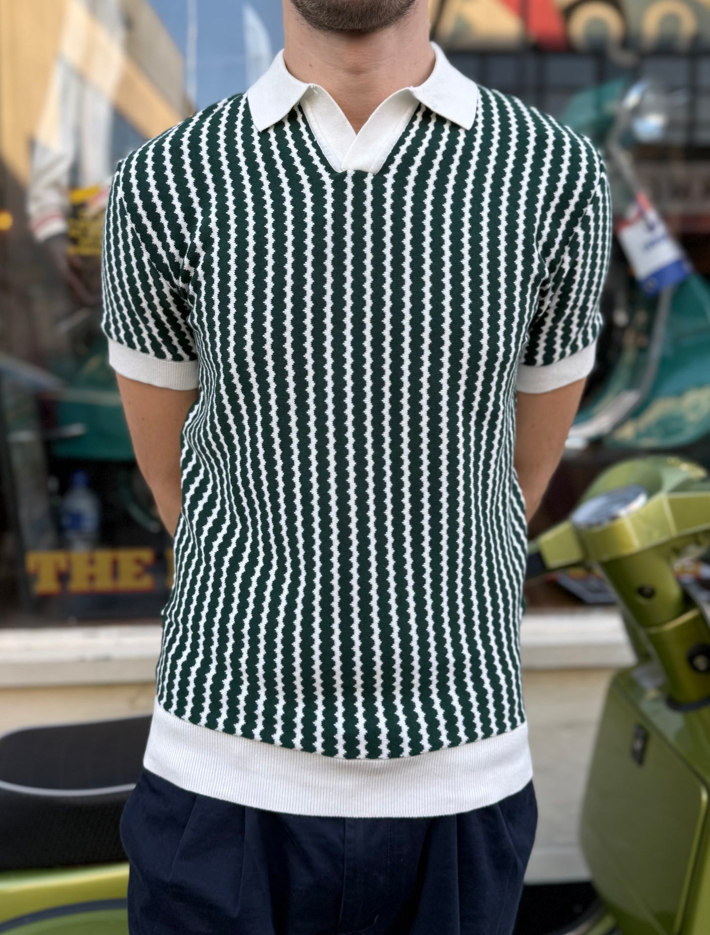 002 Snow White / Forest Vertical Wave - Knit Polo