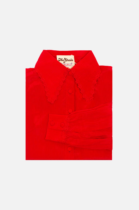 Exclusive 'Marianne' Red  Flower Tipped Collar - Blouse