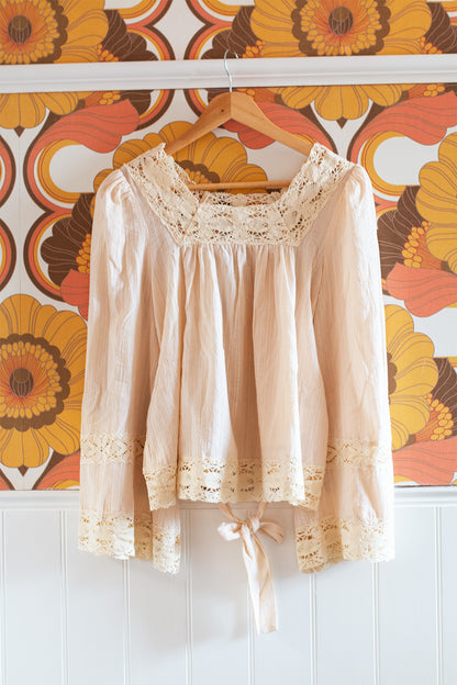 Blossom Cream Square Neck Lace Tie - Blouse