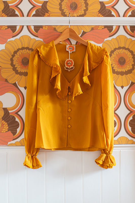 Angelina Mustard Ruffle Collar - Blouse