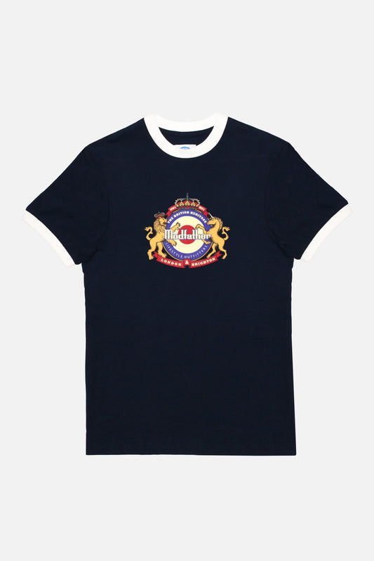 Crest Logo Navy Ringer - T-Shirt