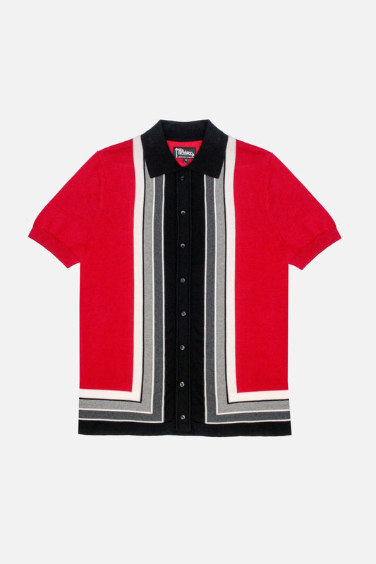 Curtis Graduated Stripe ‘The Blood Red’ Button Through MB1115 - Polo Knit