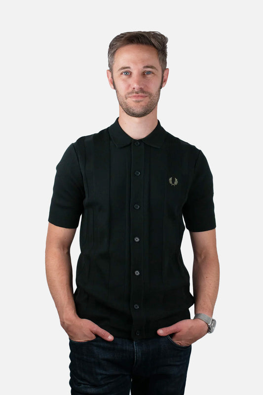 K9727 Night Green Knitted Button Through - Shirt