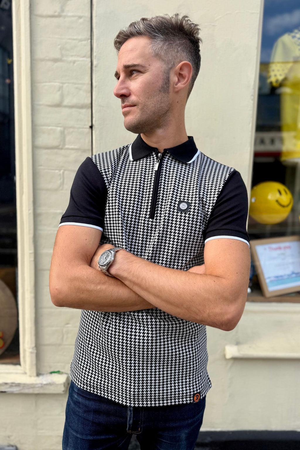 TR/9125 Mono Houndstooth Zip - Polo