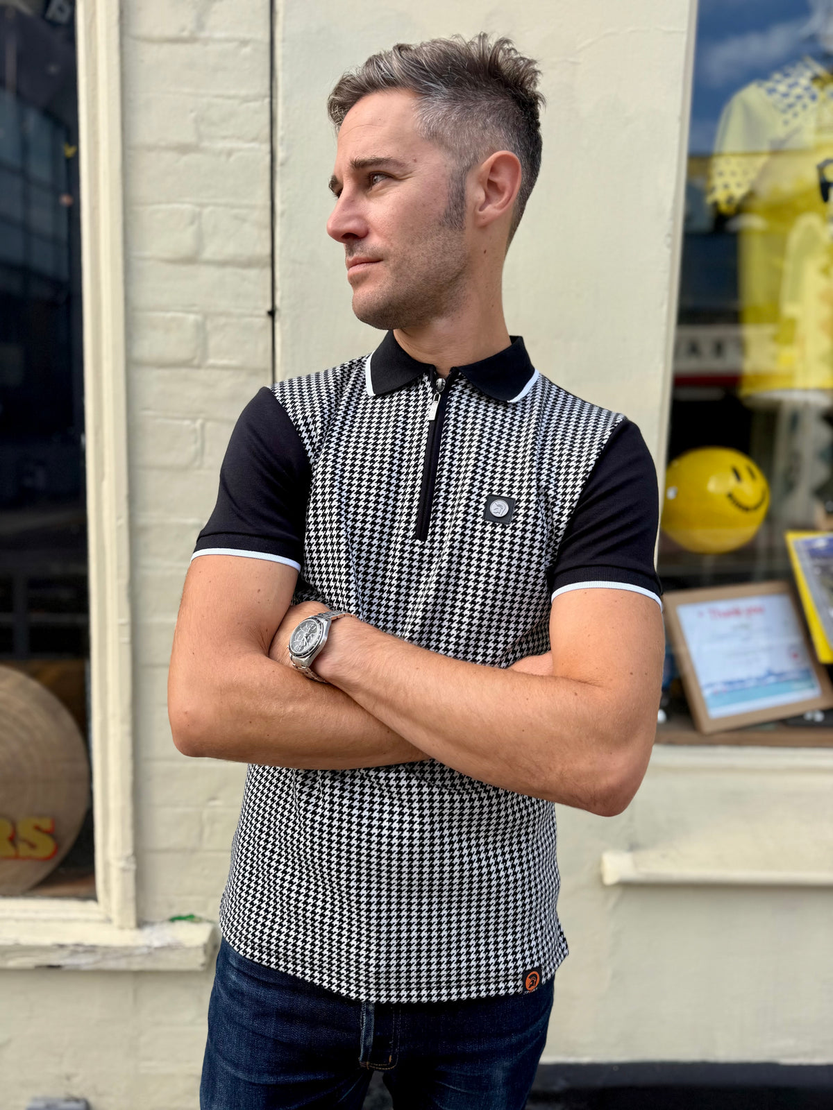 TR/9125 Mono Houndstooth Zip - Polo