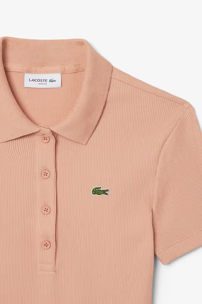 Women's Short Sleeved Ribbed Pinkish Beige Cotton - Polo