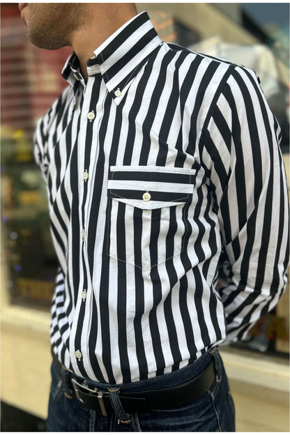 'The Terry' Beagle Collar Black & White Stripe - Shirt