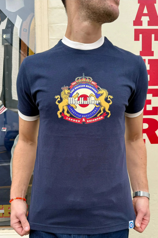 Modfather Crest Logo Navy Ringer - T-Shirt