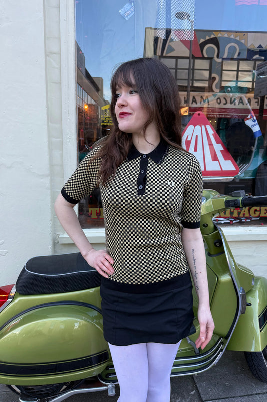 K2123 Chequerboard Knitted Black / Champagne - Shirt