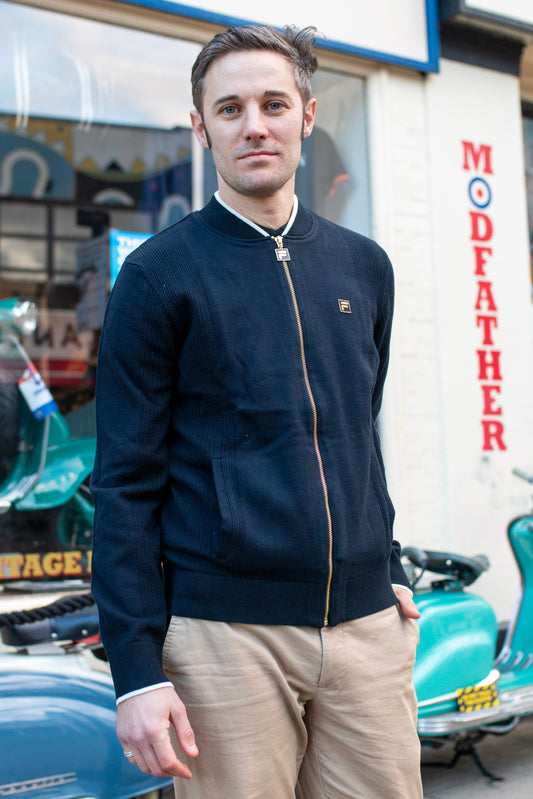 Ferguson Pointelle Panel Stripe Black  - Track Top