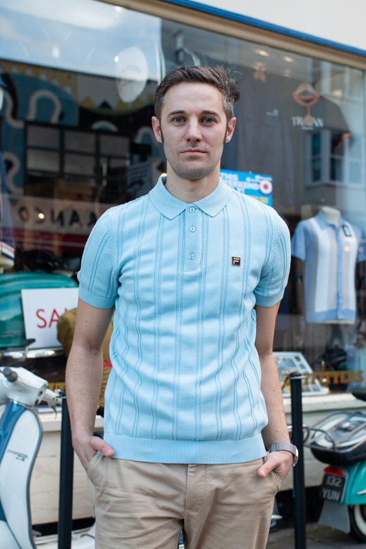 Kennedy Textured Stripe Sky - Polo Knit