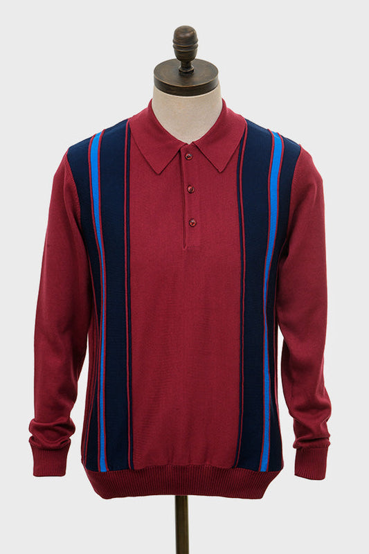 Holmes Wine / Ibiza Blue Stripes 315 L/S - Polo Knit