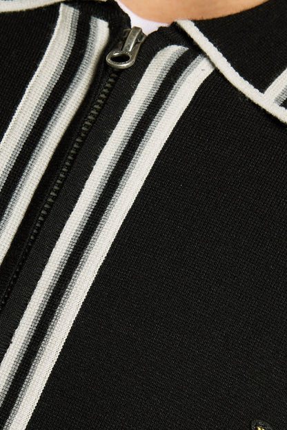 Tipped Knitted Heavy Gauge Zip Through Jet Black - Polo