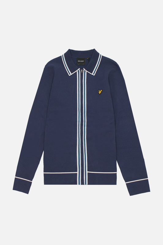 Tipped Knitted Heavy Gauge Zip Through Navy - Polo