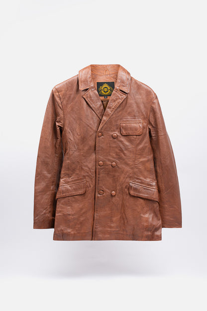 Men's Double Breasted Tan - Leather Jacket