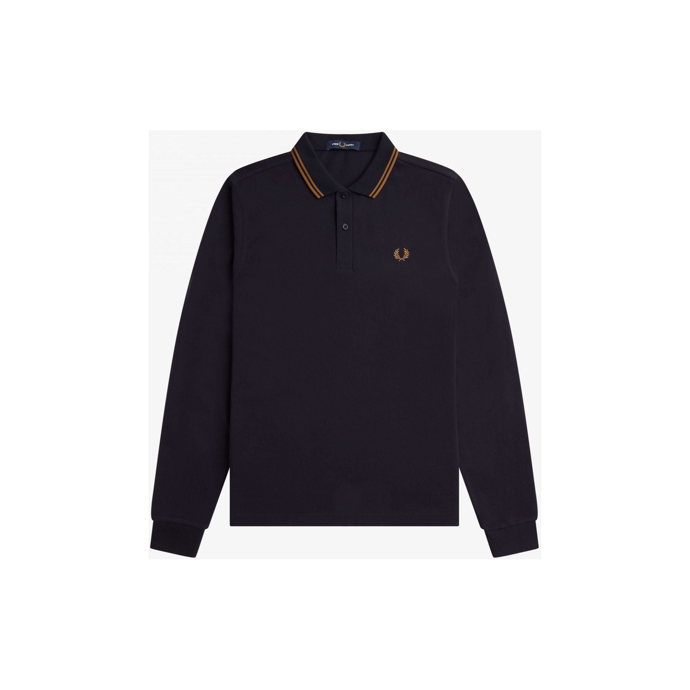 Fred Perry - M3636 Navy / Dark Caramel Twin Tipped L/S - Polo