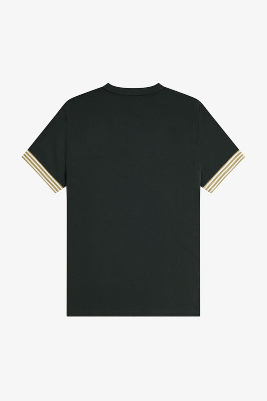 M7707 Striped Cuff Night Green - T-Shirt