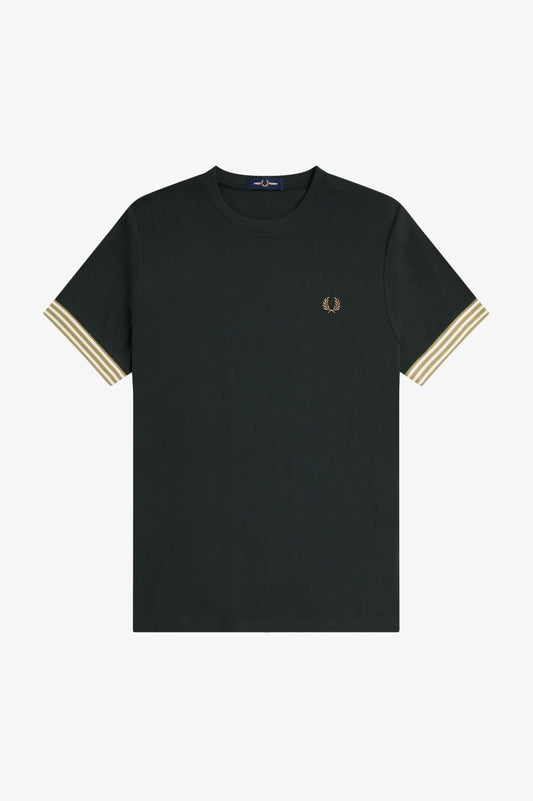 M7707 Striped Cuff Night Green - T-Shirt
