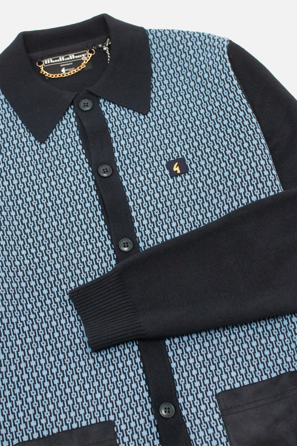 Norman Navy Geometric Button Through - Cardi