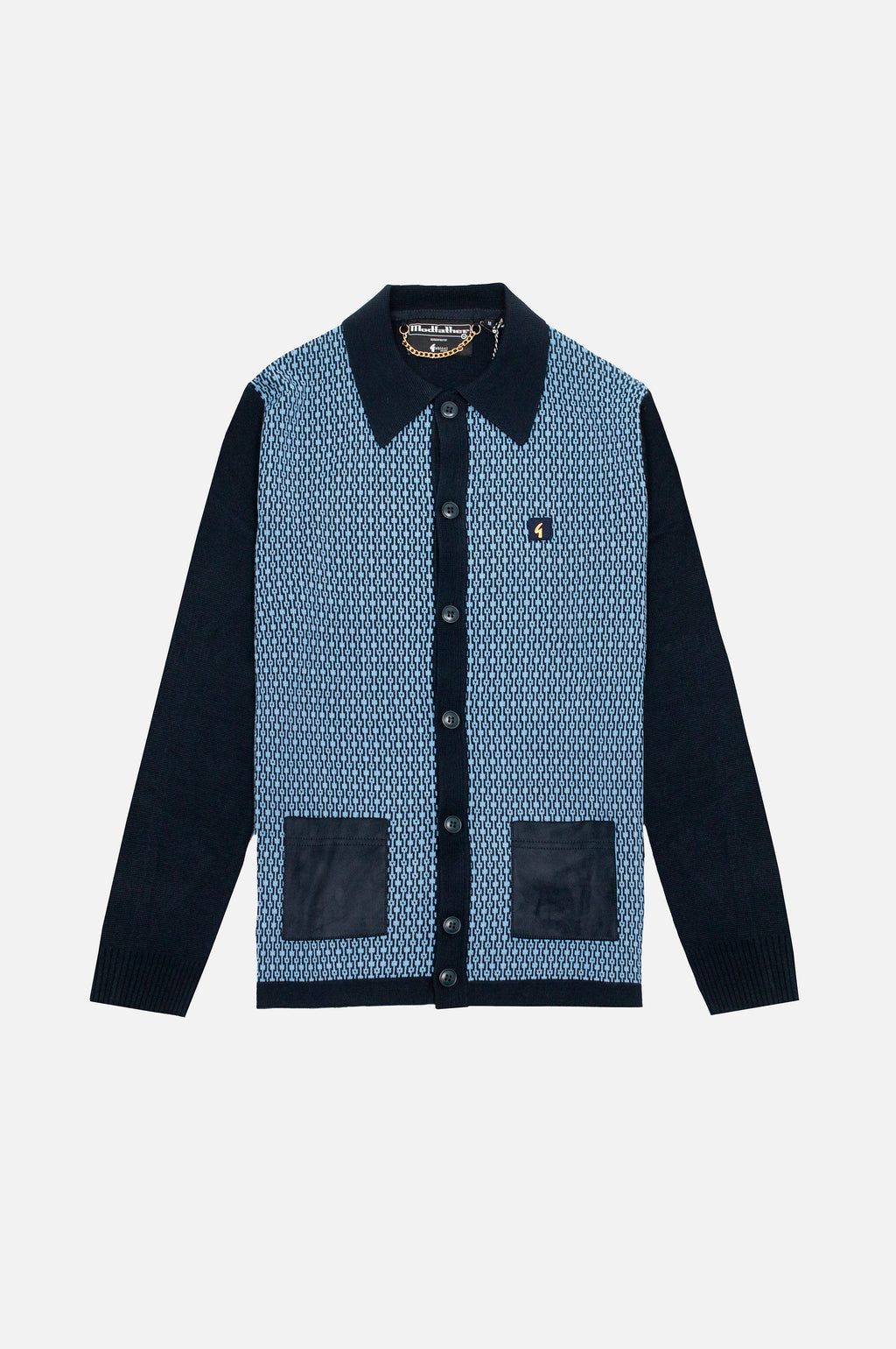 Norman Navy Geometric Button Through - Cardi