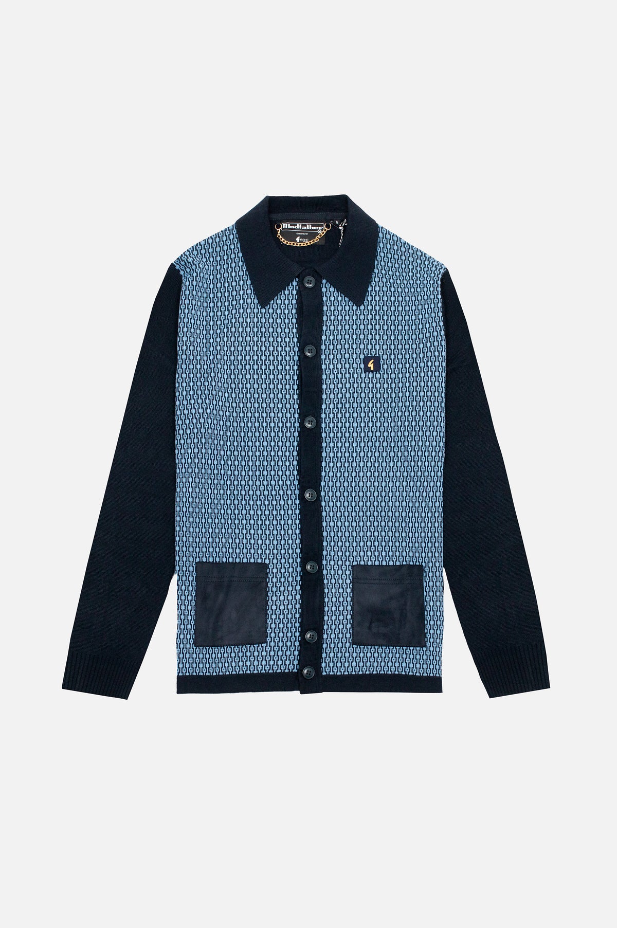 Norman Navy Geometric Button Through - Cardi